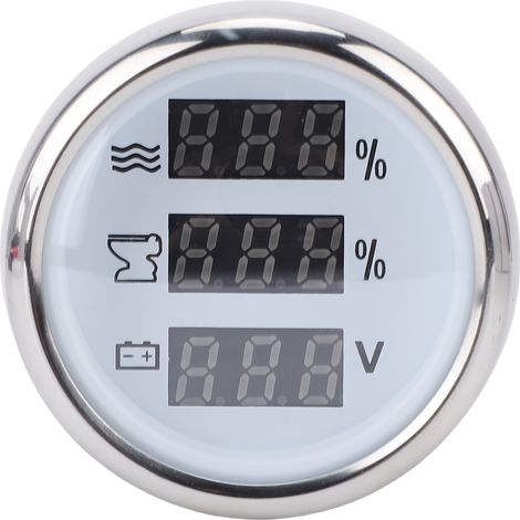 Compteur de Niveau D'eau pour Bateau Marin, Jauge à Affichage Numérique 52 Mm, Voltmètre Multifonctionnel de Niveau D'eau pour Eaux Usées avec Rétroéclairage Bleu Vif (Cadran blanc couvercle