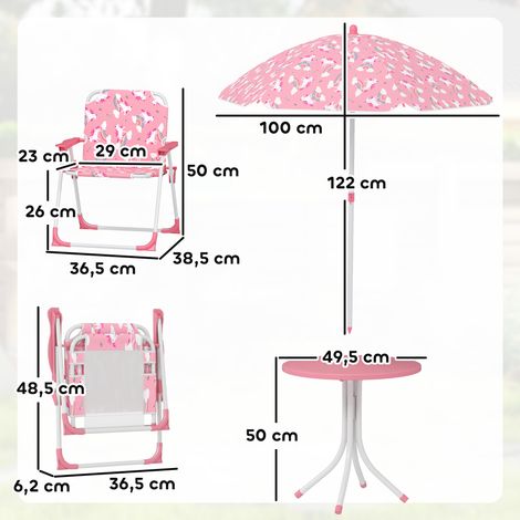 Ensemble de salon de jardin pour enfants, ensemble 4 pièces avec parasol amovible, table enfant et 2 chaises pliantes, rose (1/5)