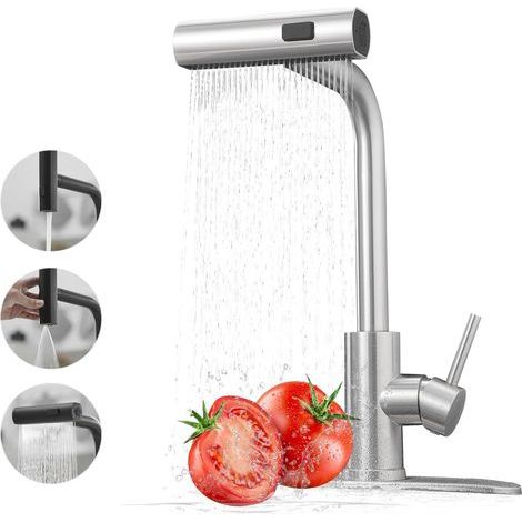 Robinets de cuisine extractibles, robinets cascade, robinets de cuisine en acier inoxydable (1/5)