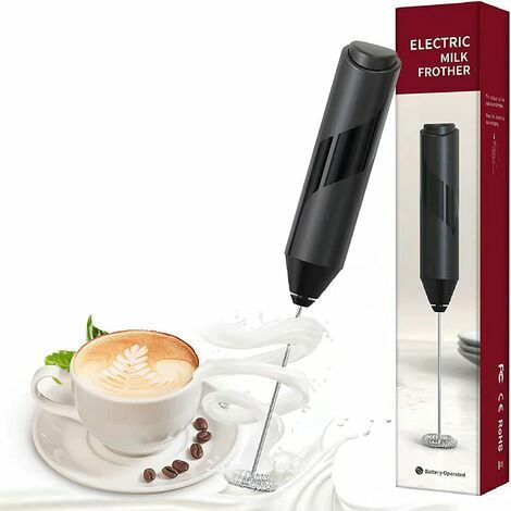 RHG Mousseur à lait portatif, mousseurs à lait électriques, mousseur à café, mini fouet à lait, fabricant de mousse, mélangeur de boissons pour café, lait, lattes, cappuccino, crème, matcha (noir) (1/5)