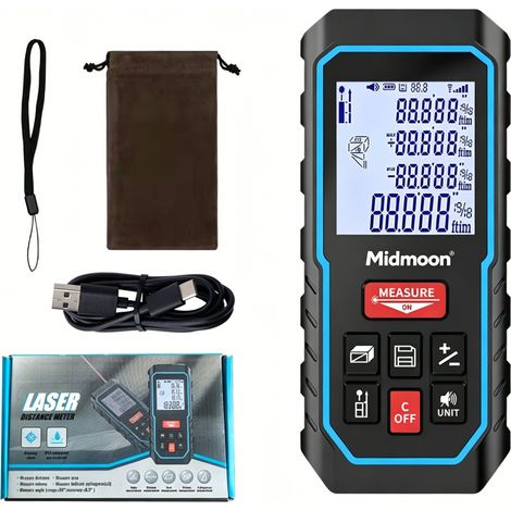 Télémètre Laser 70 m S8C070C – Précision ±2 mm – Mesure de Distance, Surface et Volume – Fonction Pythagore – Écran Rétroéclairé – Protection IP54