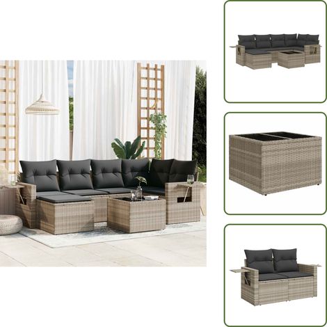 Cojines para sofás - vidaXL Set de sofás de jardín 7 pzas con cojines ratán PE gris claro - Mesa de jardín
