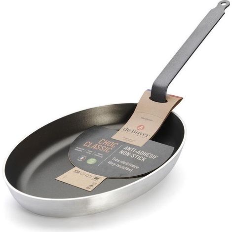 De Buyer CHOC RESTO INDUCTION Padella 36 cm in Alluminio con Rivestimento Antiaderente a 5 Strati Induzione Acciaio Rivettato colore Acciaio