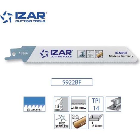Lame scie sabre Izar S922BF bimétal (Pack de 5) pour inox 150 mm 14 TPI