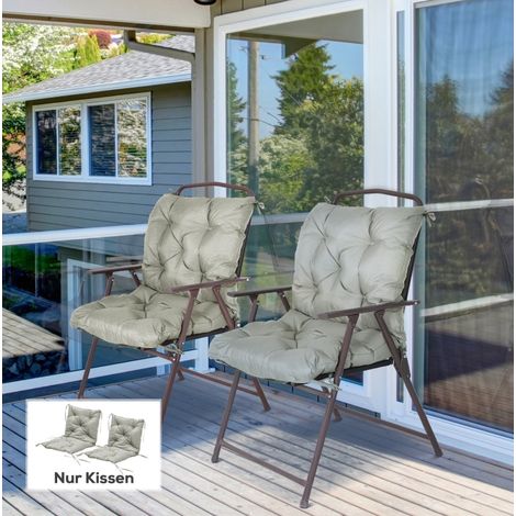 Pack de 2 cojines de asiento 98 x 50 x 8 cm con lazos, poliéster gris claro HAVRYA (1/5)
