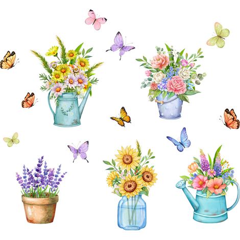 Vignettes Fenêtre Été - Papillons Fleurs Décor Printemps Été - Adhésifs Statiques Sans Colle - Pour Vitres Portes Surfaces Lisses - Lot de 24 (1/5)