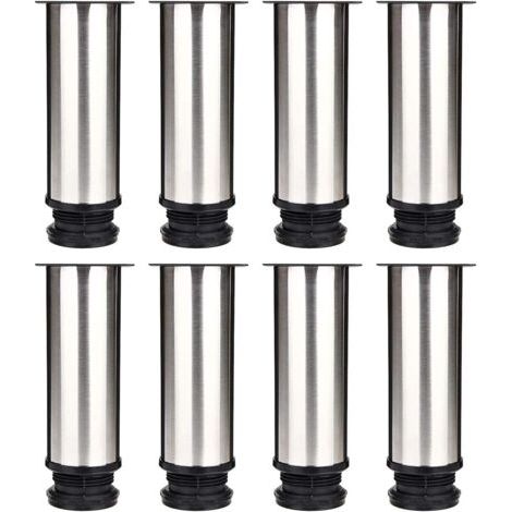 Selected Lot de 8 Pieds de Meubles, Pied Cuisine Réglables Ø 50 mm/Hauteur 150 mm Ronds Métal Acier Inoxydable Canapé Jambe Table Pieds (1/5)
