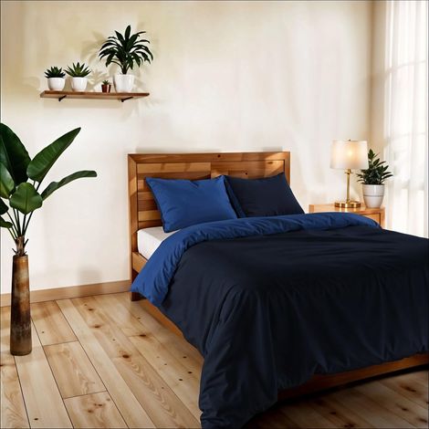 Housse de Couette Une Place et demie, uni réversible, Parure de Couette, avec Housse de Couette 200×200 cm, Rabat 20+50 cm + Paire de taies d’Oreiller 50×80 cm Bleu/Royal (1/5)