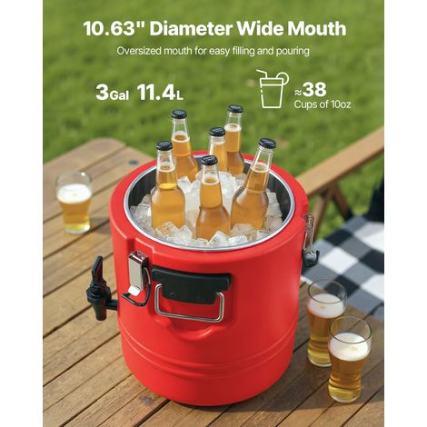 Distributeur de Boissons Isotherme 11,4 L, Fontaine à Eau Chaude et Froide Non Électrique avec Robinet, Conteneur Isotherme de Qualité Alimentaire, avec Intérieur en Inox 304, pour Camping (1/5)