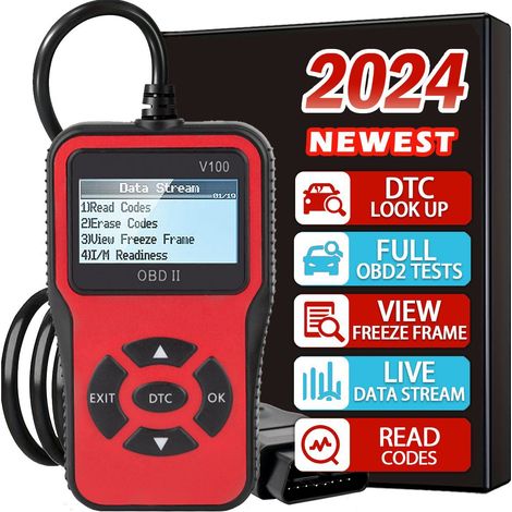 Outil de diagnostic automobile V100 avec lecteur de code, scanner, compatible avec les décodeurs OBD2, outil de réparation automobile, rouge (1/5)