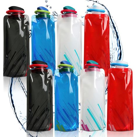 Botella de agua plegable, 8 unidades, 700 ml - Ligera, portátil y reutilizable para festivales, senderismo, aventuras, viajes y carreras. (1/2)