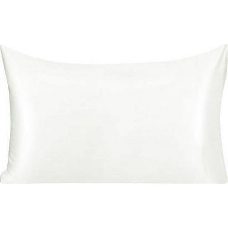 Taie d'oreiller en pur satin de mûrier, housse blanche, taille standard 50x70 cm, douce et hypoallergénique, pour un sommeil de luxe, protège cheveux et peau. (1/4)
