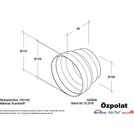 Adaptador ventilación wallair 20200151 transición 100 mm 125 mm