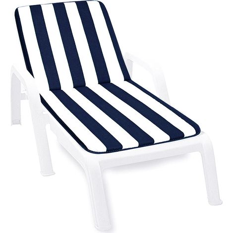 Cuscino Sdraio Morbido A Righe Copri Seduta Lettino Prendisole Pieghevole 100% Made In Italy - Blu