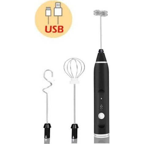 Mousseur à lait électrique portable, fouet mélangeur à mousse avec USB rechargeable 3 vitesses, mélangeur de mousse pour latte, cappuccino, chocolat chaud, œuf,Noir (1/4)