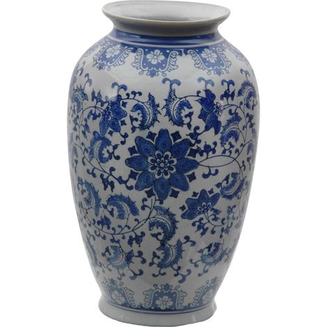 35,6 cm Floral Bleu et Blanc Porcelaine Vase (1/3)