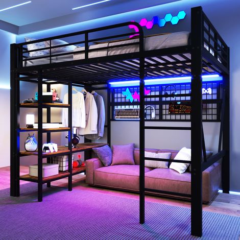 struttura letto 140x200 con LED metallo nero HAVRYA (1/5)