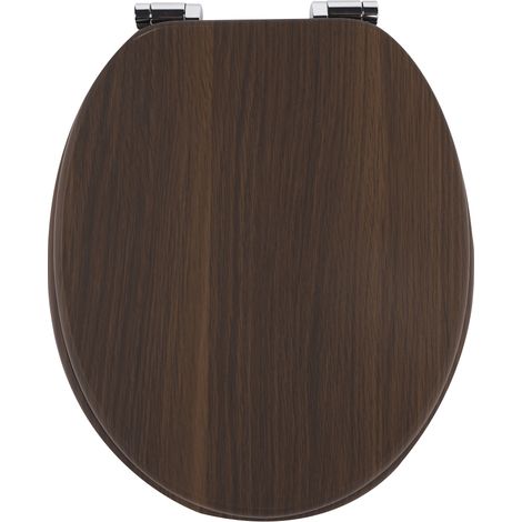 Abattant WC Homseat MDF Chêne Foncé Fermeture Douce 43x37cm (1/5)