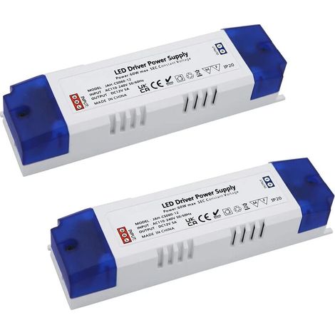 Alimentation LED 5A 60W, transformateur LED 60W, driver LED DC 12V 5A, alimentation universelle AC/DC régulée (2 pièces) (1/4)