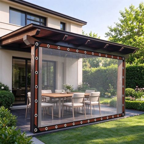 Rideau de terrasse transparent imperméable et coupe-vent en PE, 2 m x 2,5 m, idéal pour pergola, porche ou terrasse extérieure. Protection contre les intempéries. (1/5)