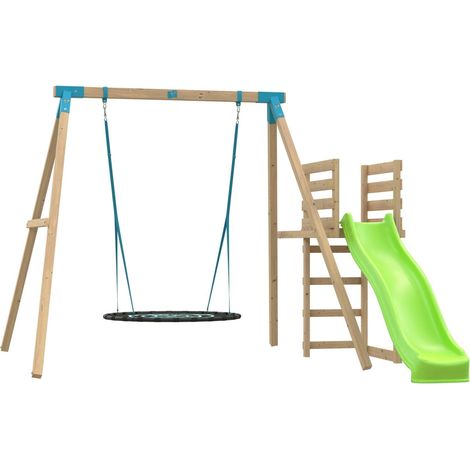 Tp Toys – Station balançoire nid d'oiseau géant avec toboggan 220 cm – Bois traité autoclave classe III – Hauteur 243 cm – Pour 1 à 3 enfants (1/5)