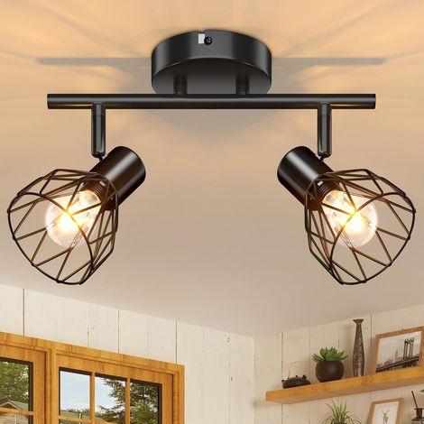 E14 Luminaire Plafonnier LED, Spot de Plafond 2 Spots, Noir Plafonnier Chambre Orientables, Moderne Rampe de Spots avec Douille E14, Luminaire Mural Interieur pour Salon, Sans Ampoule (1/5)