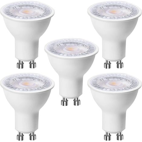 Lot de 5 ampoules LED GU10 6W (équivalent 60W), blanc chaud 3000K, 500 lumens, faisceau large 120°, spot encastré sans scintillement (1/4)