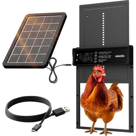 Automatische Solar-Hühnerstalltür – LCD-Bildschirm – Fernbedienung, Lichtsensor und Timer – Sicherheit und Seelenfrieden: Einklemmschutzfunktion – 5-Jahres-Schutz – Schwarz