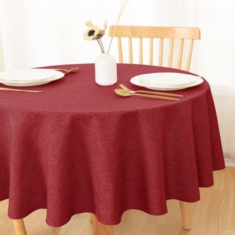 Nappe ronde 140cm Rouge, lavable, aspect lin, pour intérieur & extérieur