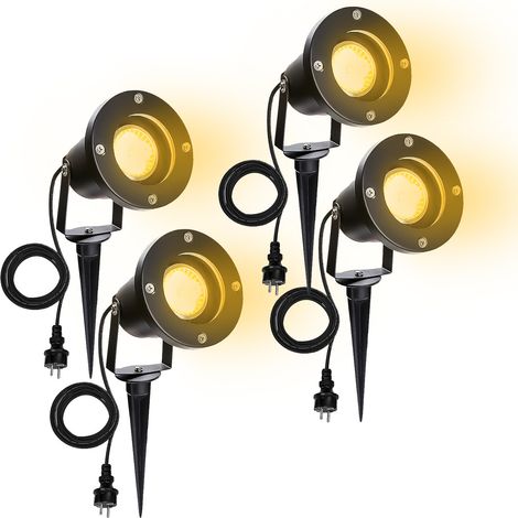 Confezione da 4 faretti led da esterno con picchetto di terra, faretto led da esterno da 6W IP65 bianco caldo (1/5)