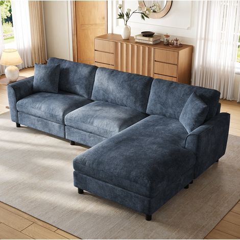 Modulares 3-Sitzer-Ecksofa aus blauem Chenille, reversible Recamiere, 256 x 137 x 79 cm, OKWISH (1/5)
