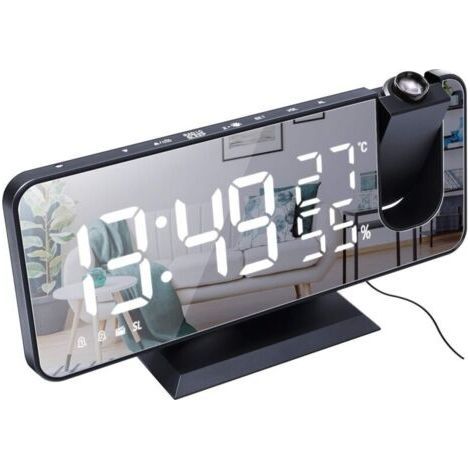 Réveil à Projection pour Chambre à Coucher Grand écran Miroir LED 7,4 '' et Radio-réveil à 4 Gradateurs avec Chargement USB Rotatif à 180 ° 2 Sons (1/5)