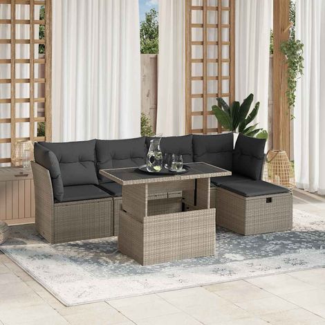 Set de sofás de jardín 6 pzas y cojines ratán sintético gris vidaXL (1/5)