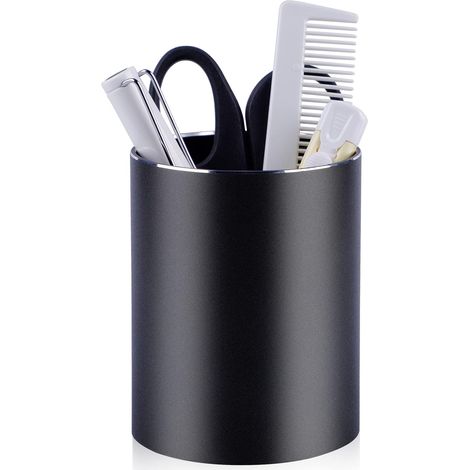 Porte-stylo en métal - Organiseur de bureau, 8 x 10 cm, rond, pour stylos, pinceaux de maquillage, rangement - Convient aux enfants et aux adultes, noir (1/5)