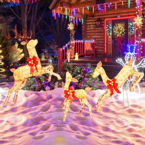Juego de renos navideños iluminados, 3 piezas, 255 luces cálidas (1/5)