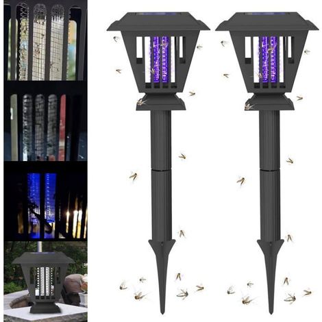 Lampe Solaire Anti-insectes - LED Violet et Blanc - Étanche IP65 - Pour Jardin Terrasse Extérieur - Lot de 2 (1/4)