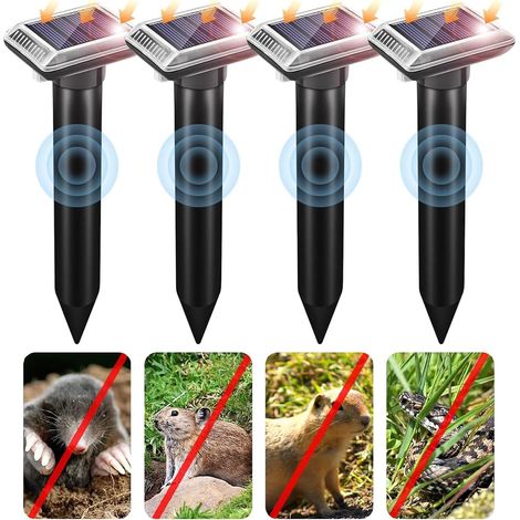 Lot de 4 répulsifs à ultrasons pour souris, à énergie solaire, pour repousser les taupes, les serpents, les campagnols, les gaufres et autres répulsifs