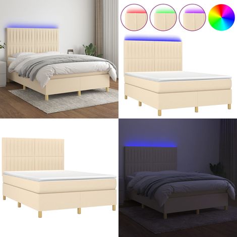 Sommier à lattes de lit et matelas et LED Crème 140x190cm Tissu - Sommier Tapissier - Lit Plateforme - Lit Avec Led - Matelas À Ressorts Ensachés - Têtière Ajustable - Home & Living (1/5)