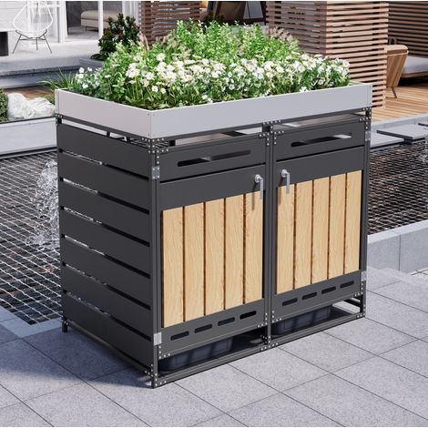 Copri bidoni doppio 131x79x120 cm in ferro nero con fioriera salvaspazio – MEUBLIV (1/5)