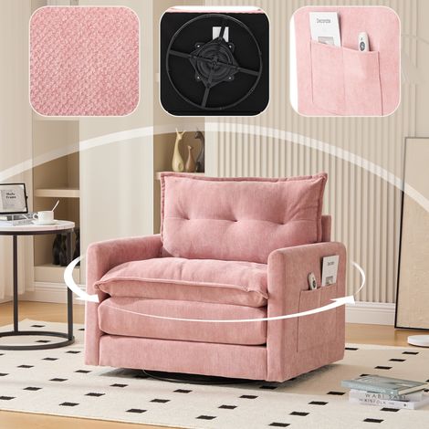 Divano relax 92x74x67cm - girevole a 360° con braccioli - ideale per soggiorno, camera da letto e ufficio - ciniglia - rosa (1/5)