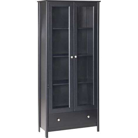 Vitrina armario clásico escandinavo decorativo aparador alto con expositor de vidrio cajón negro Nornalup
