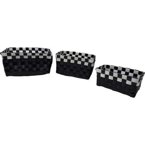 TRADE SHOP - Set 3 Cestini Portaoggetti Organizer Tessuto Bagno Rettangolari Nero Bianco 59079 -