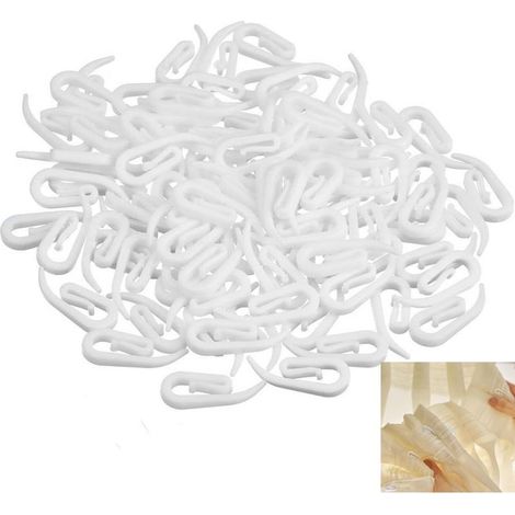 Crochets Pour Rideaux - Plastique Blanc - 28 X 12 Mm - Pour Tringles À Anneaux Et Coulisses - 100 Pièces (1/5)