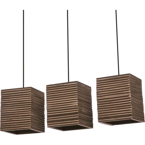 OSRAM Suspension Decor Cardboard Square marron en carton ondulé,3x E27, long. 830 mm, abat-jour en matériau recyclé, durable grâce à sa source lumineuse remplaçable, montage simple (1/5)