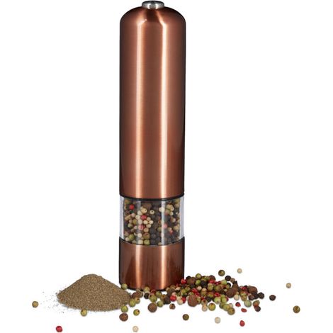2 elektrische Pfeffermühlen, große SalzmühleBatteriebetriebene Gewürzmühle aus Edelstahl mit Keramikmahlwerk, Bronze (1/4)