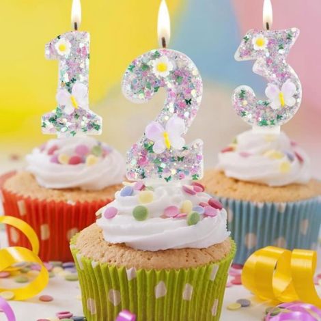 Bougie Anniversaire - Papillon Fleurs 3D - Décoration Gâteau Fille - 7 cm - Lot de 1 (1/4)