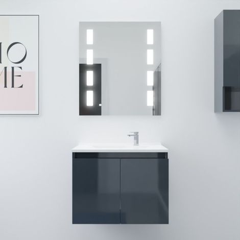Meuble PROLINE 70 cm avec plan vasque et miroir Prestige- Gris- Plan vasque en Résine