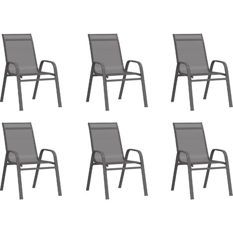 Chaises empilables de jardin 6 pcs Gris Tissu textilène (1/5)