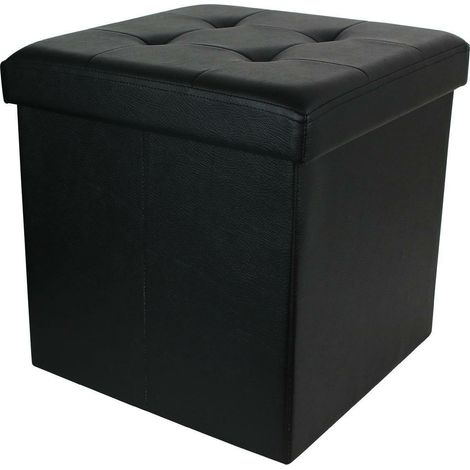 PUF PLEGABLE DE CUERO ECOLÓGICO NEGRO Vels con compartimento de almacenamiento (1/5)