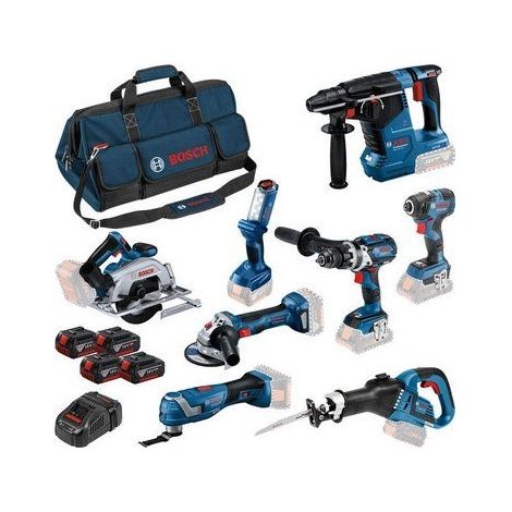 Bosch Professional – Pack de 8 outils électroportatifs 18V – 4 batteries 5.0Ah – Chargeur et sac inclus – Moteur Brushless pour performance accrue (1/3)